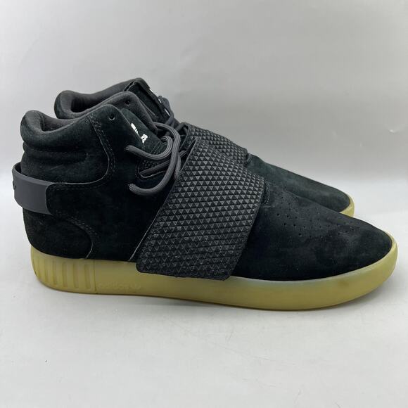Adidas Tubular Invader Strap Shoes Men Size 12 Black Gum Suede High Top Sneakers - Picture 1 of 9